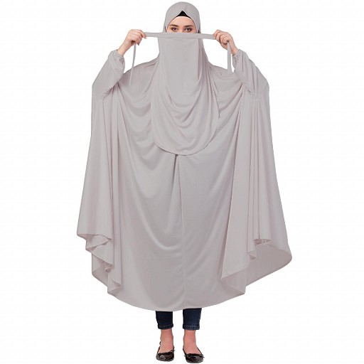 Free size jilbab with nose piece- Silver Grey